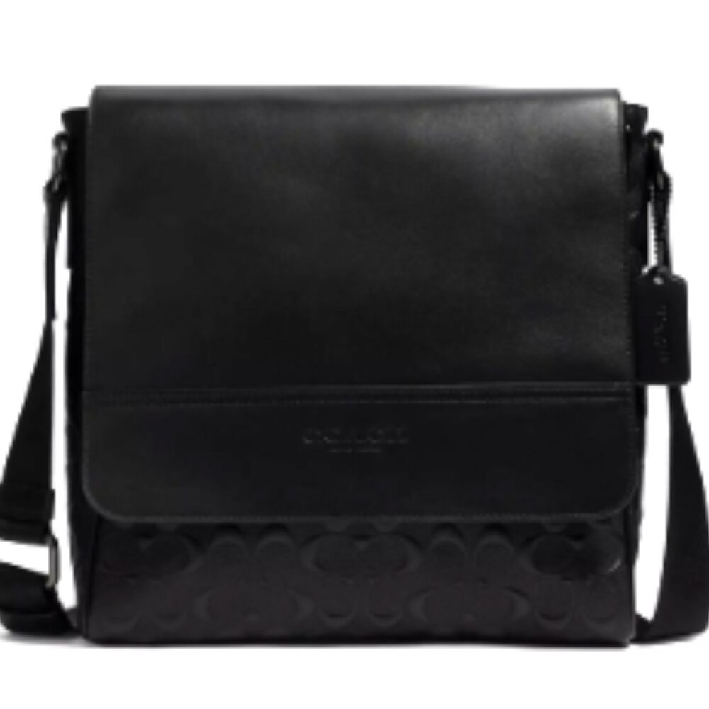 COACH Mens Messenger Bag Houston Map Flap Signature Crossbody Leather Black NWT - Picture 4 of 4